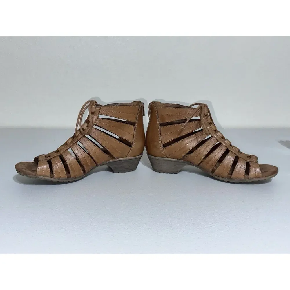 Rockport Cobb Hill “Gabby” Tan Brown Nubuck Leather Gladiator Sandals 8.5